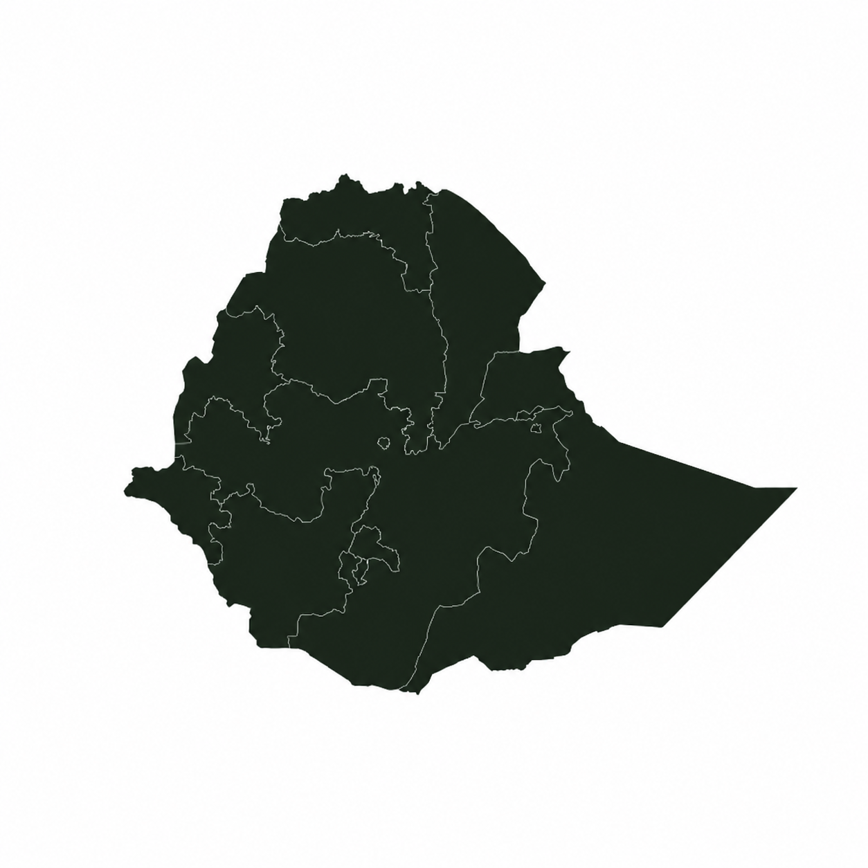 Map of Ethiopia showing coffee growing regions
